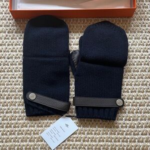Hermes Men’s Navy Cashmere Gloves with Deerskin Leather Straps